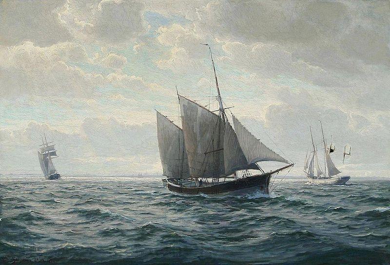 Christian-Bernard Rode Marine med sejlskibe Spain oil painting art